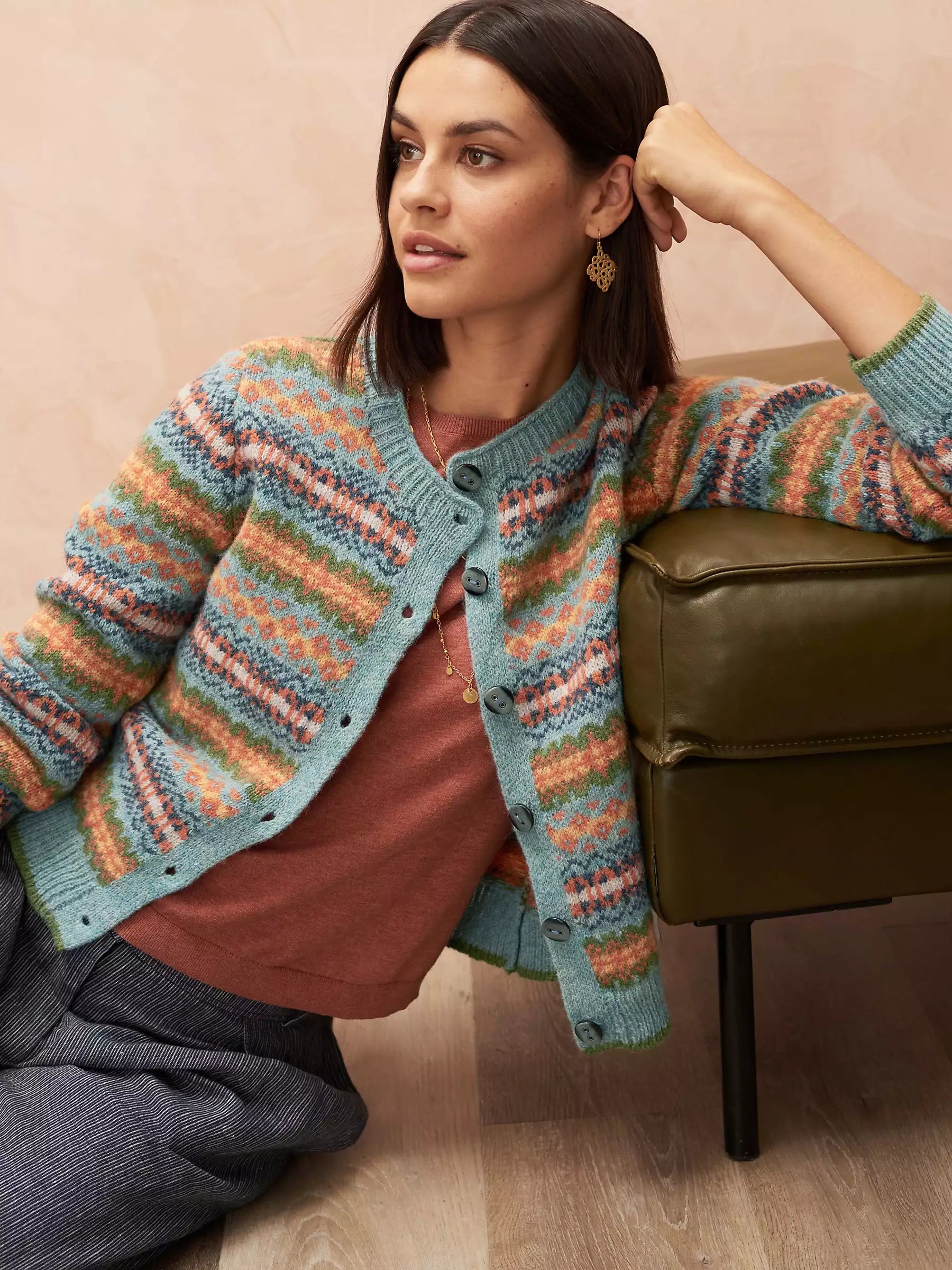 Brora Fair Isle Topaz 100% Wool Cardigan - Exquisite Wool Traders