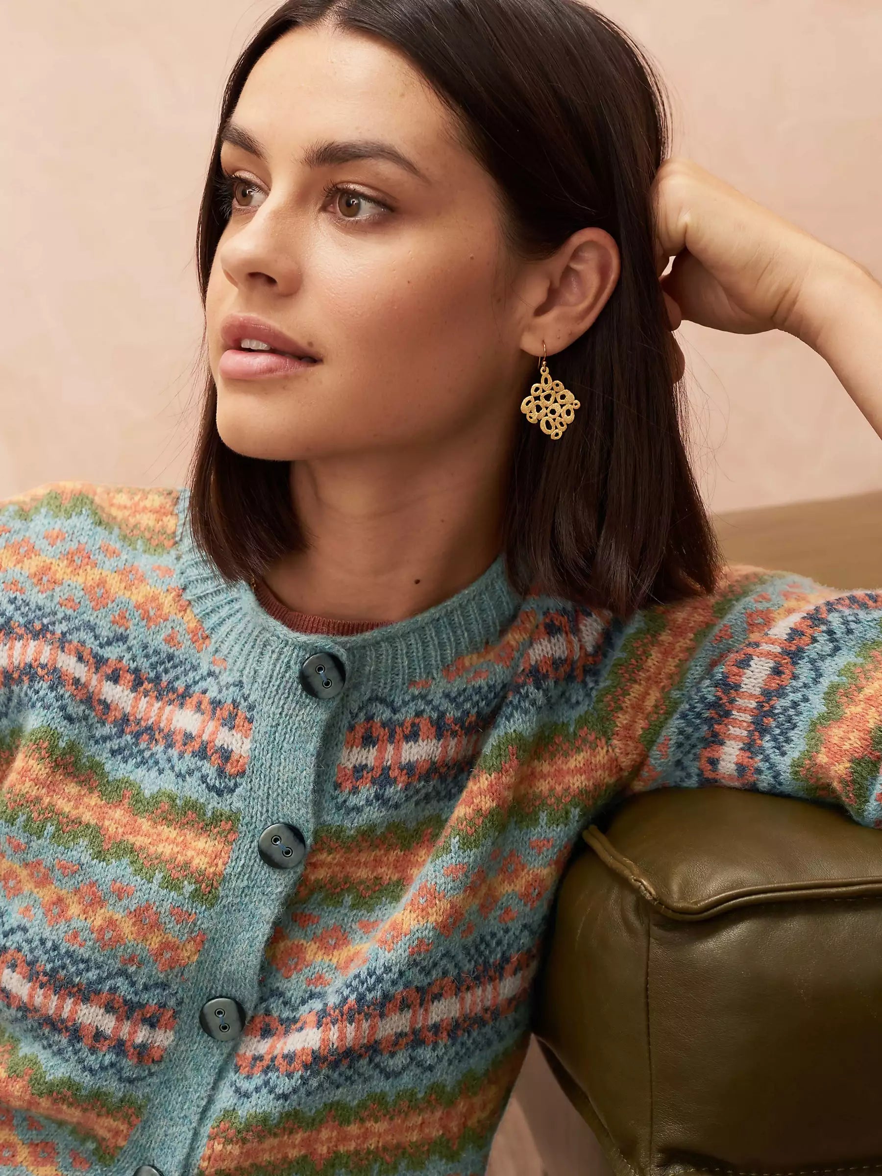 Brora Fair Isle Topaz 100% Wool Cardigan