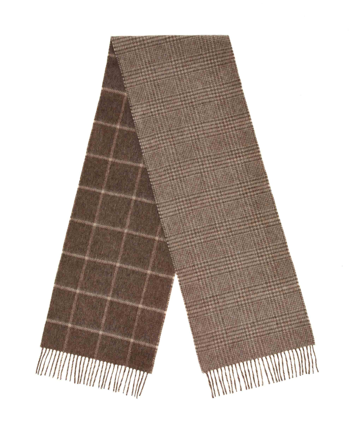 Double Face Windowpane Fawn & Natural 100% Merino Scarf