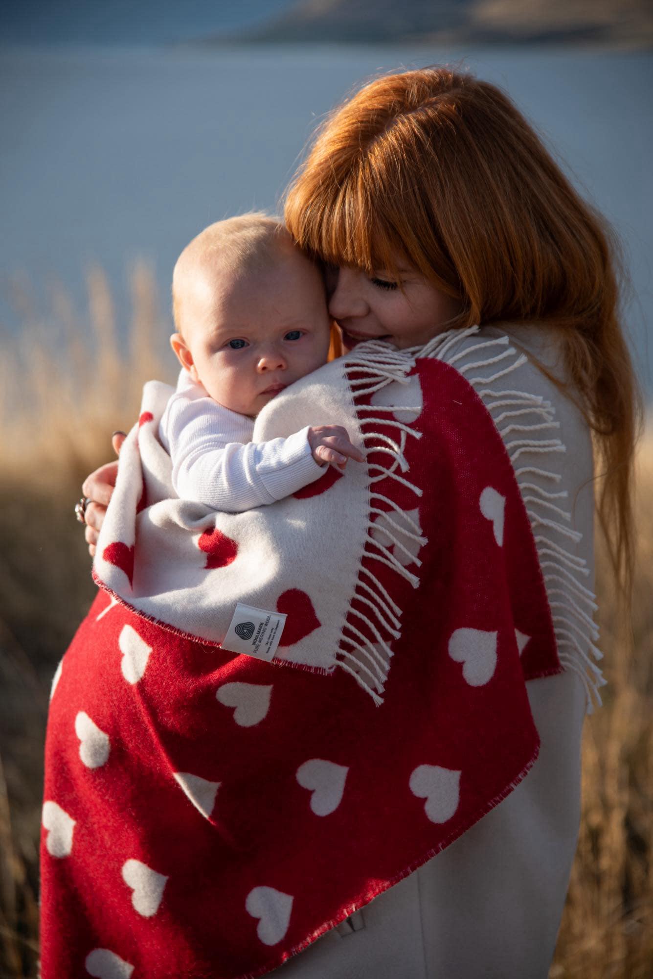 Hearts Baby Blanket Red & White 100% Merino