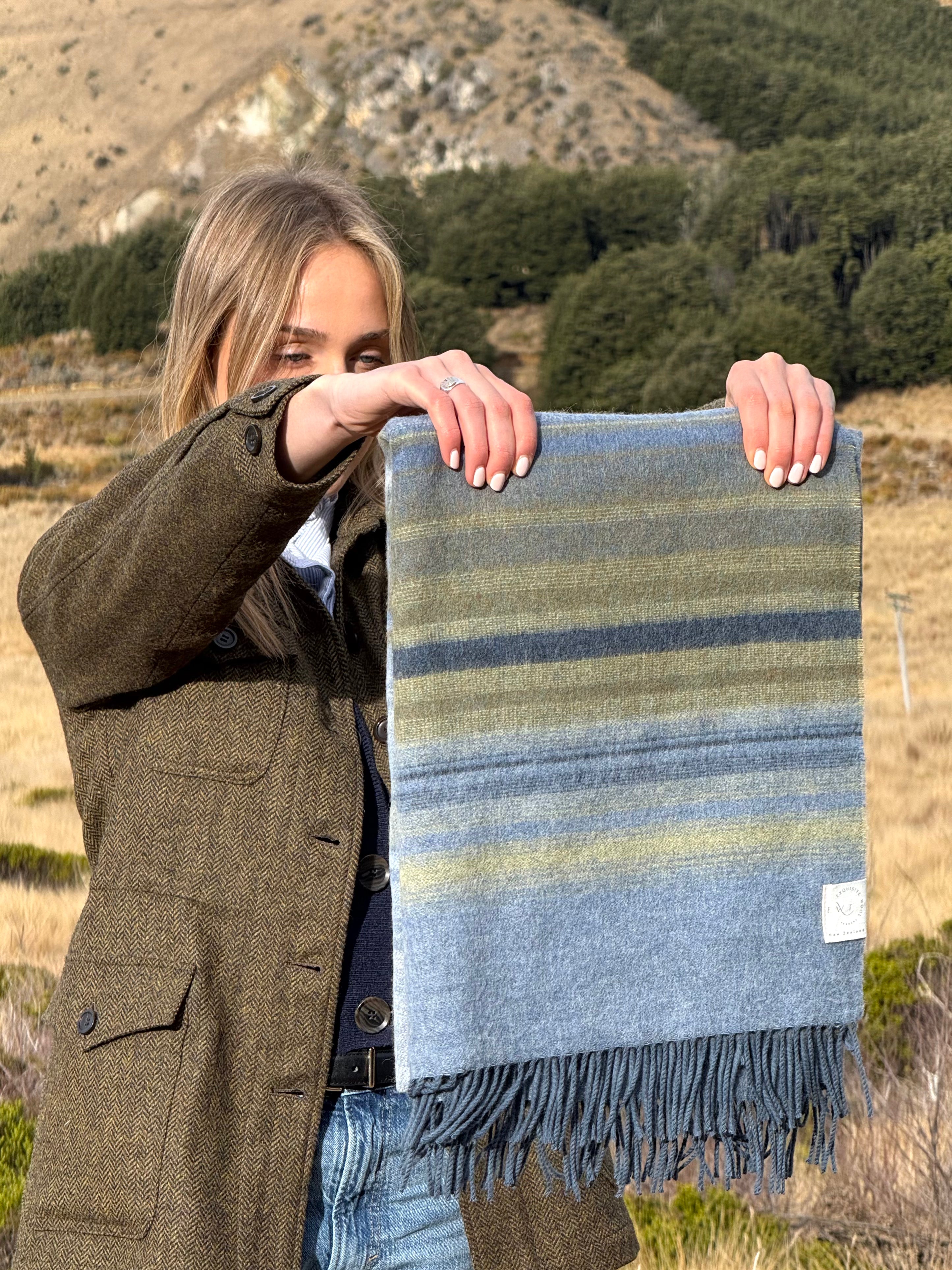Ombre Avocado & Blue Merino Throw