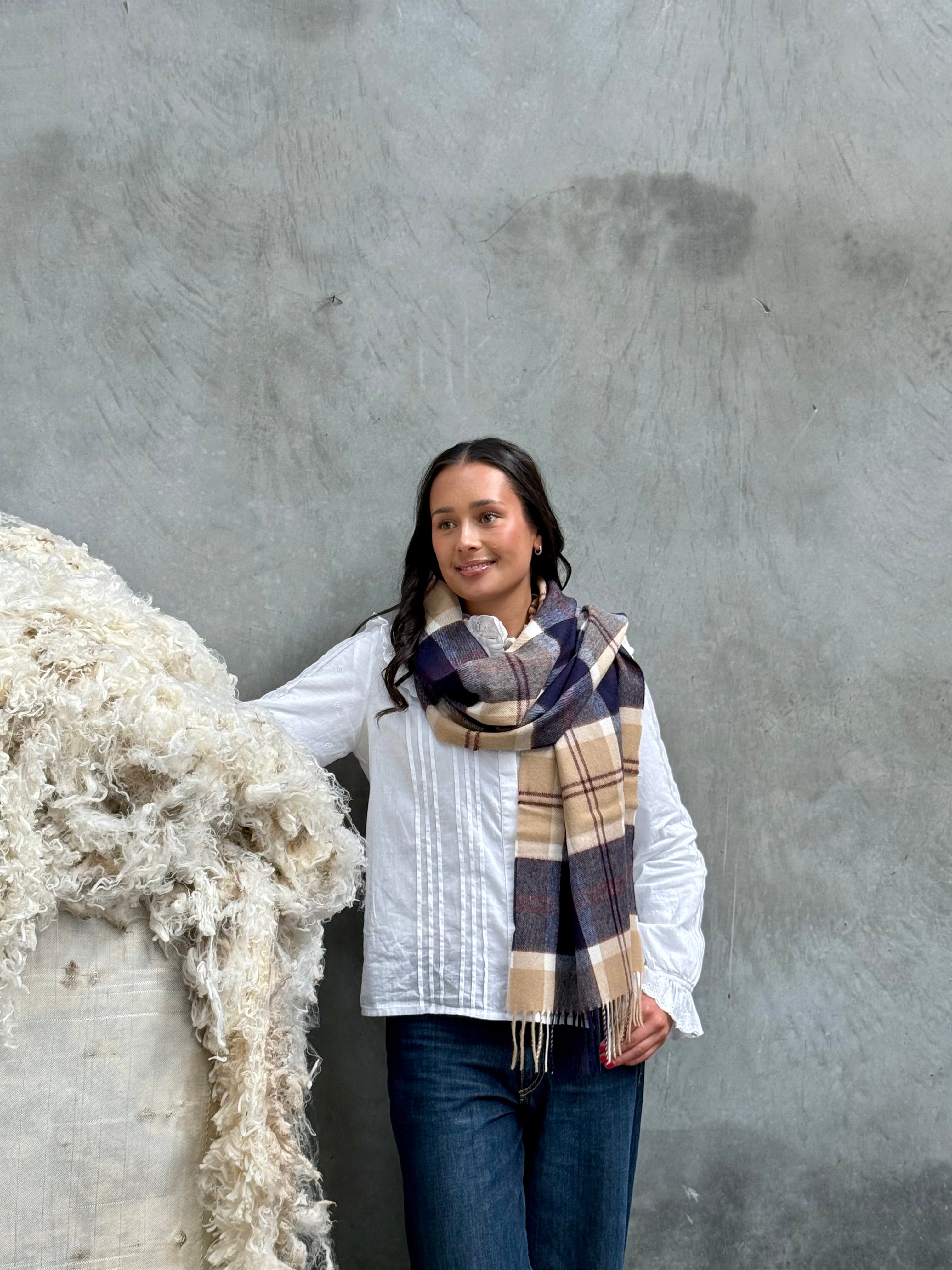 Bannockbane Camel Navy 100% Merino Oversized Scarf