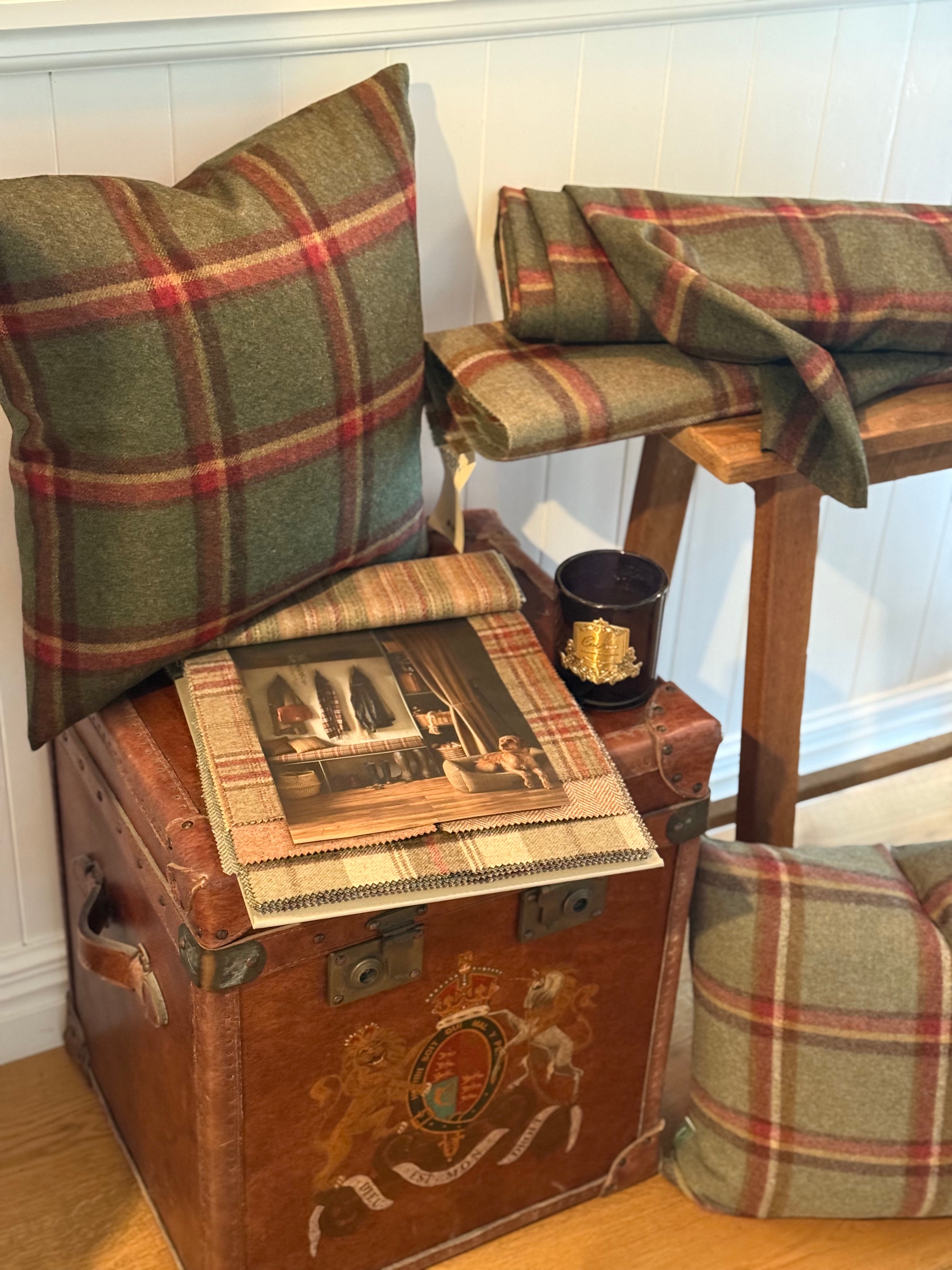 The Heritage Cushion - Windowpane Forest Green