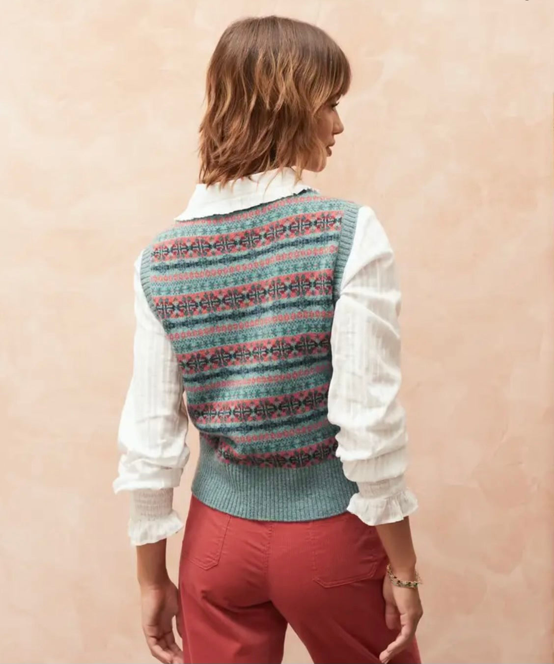 Brora Merino Fair Isle Vest Topaz 100% Merino