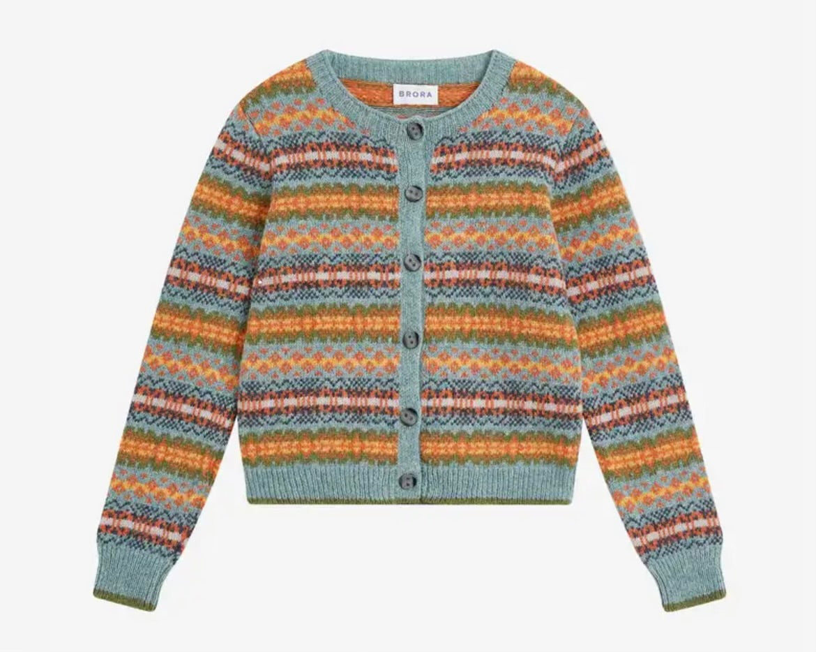 Brora Fair Isle Topaz 100% Wool Cardigan