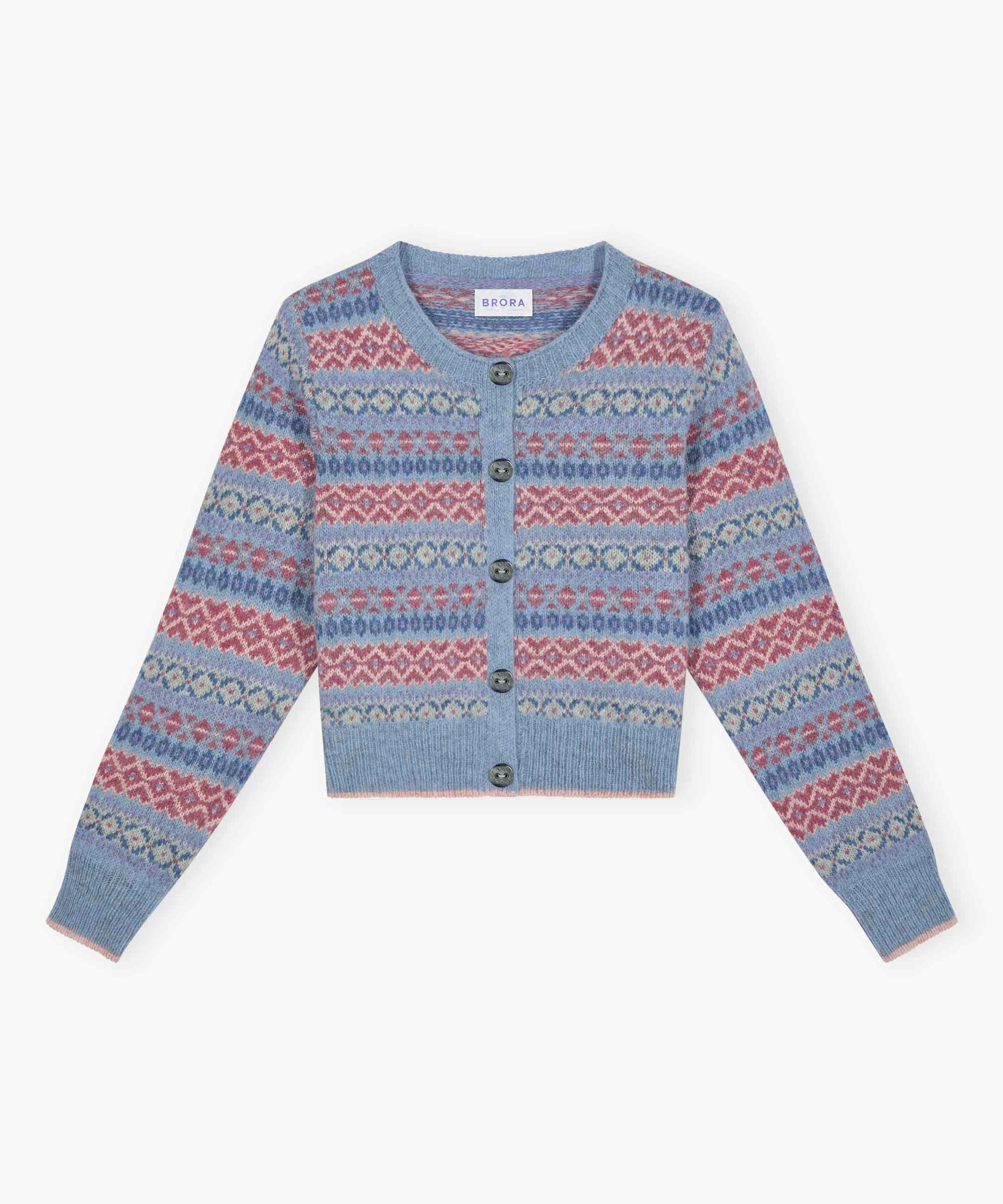 Brora Fair Isle カーディガン - Glacier - 100% ピュアウール