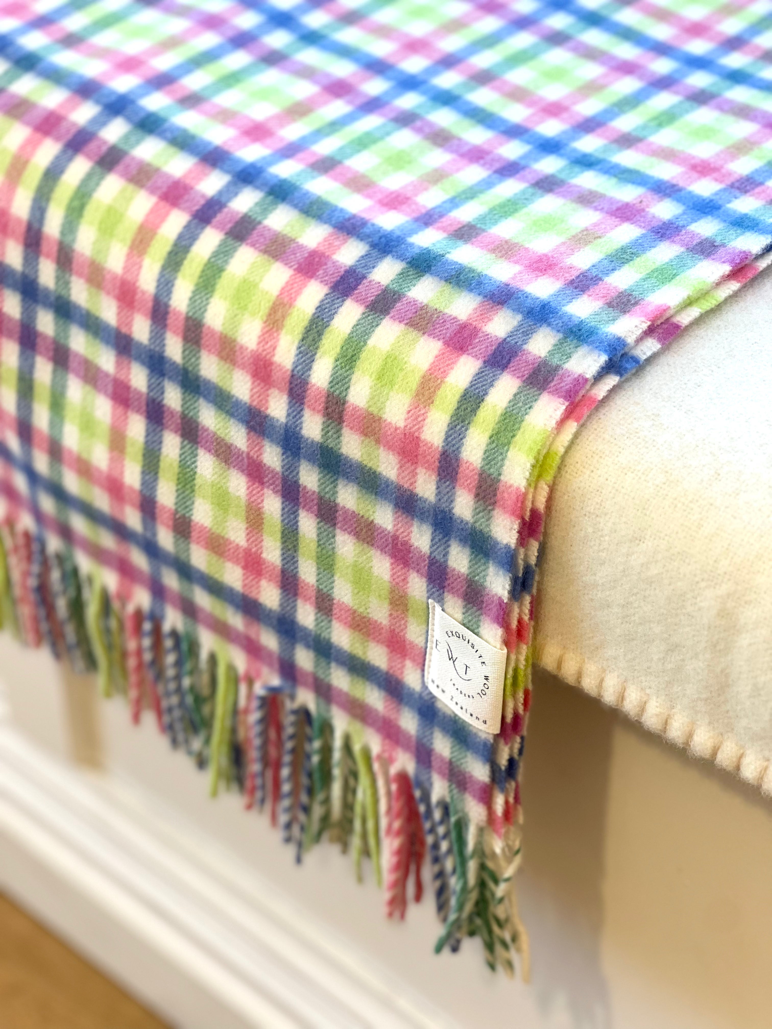 Gingham 100% Merino Baby Blanket - Exquisite Wool Traders