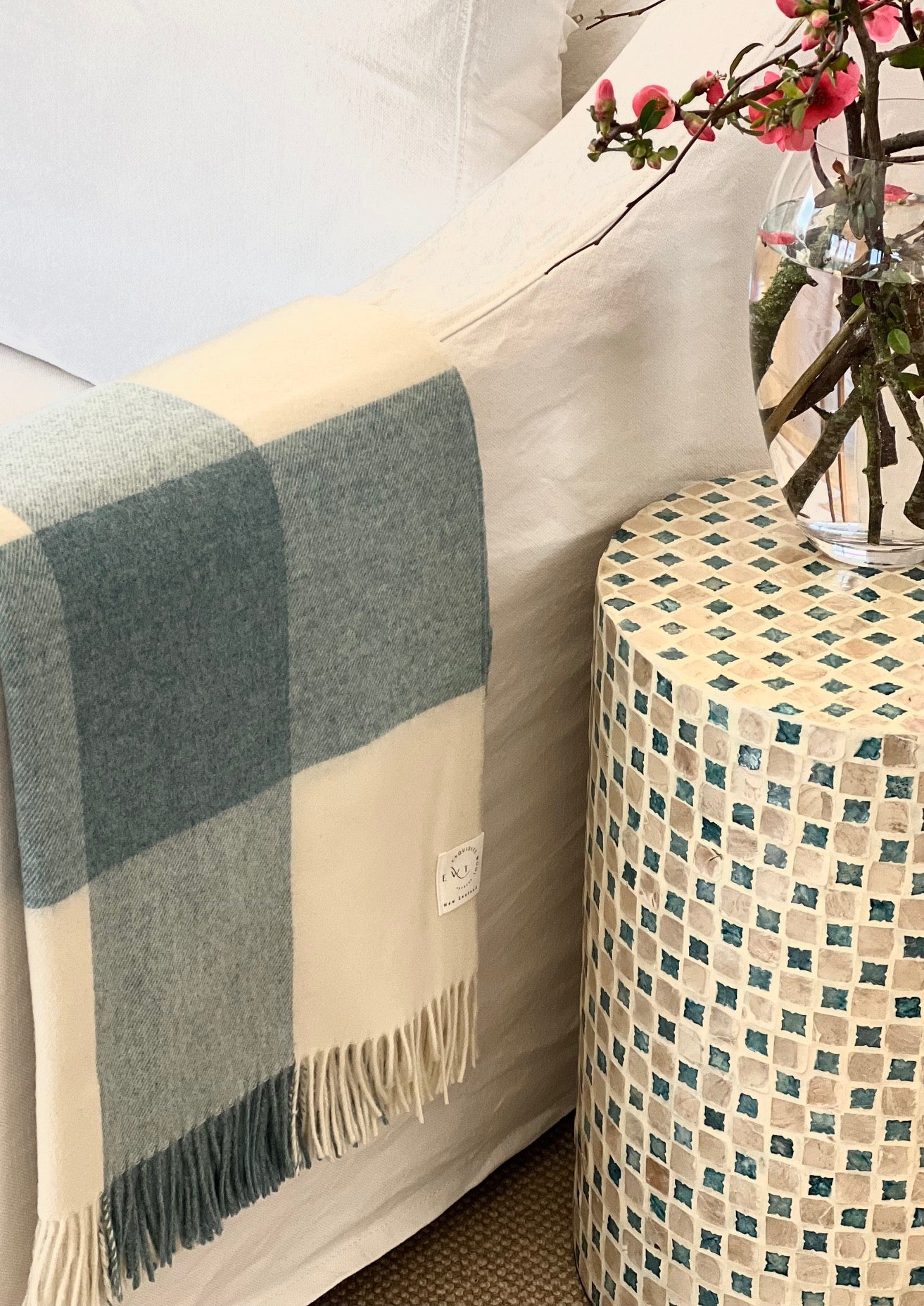 Checkboard Aqua Merino 100% Merino Throw - Exquisite Wool Traders