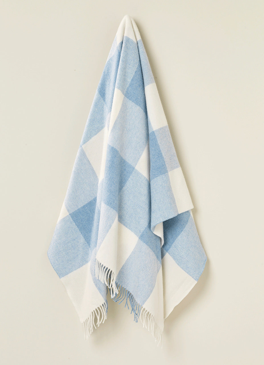 Checkboard Aqua Merino 100% Merino Throw - Exquisite Wool Traders