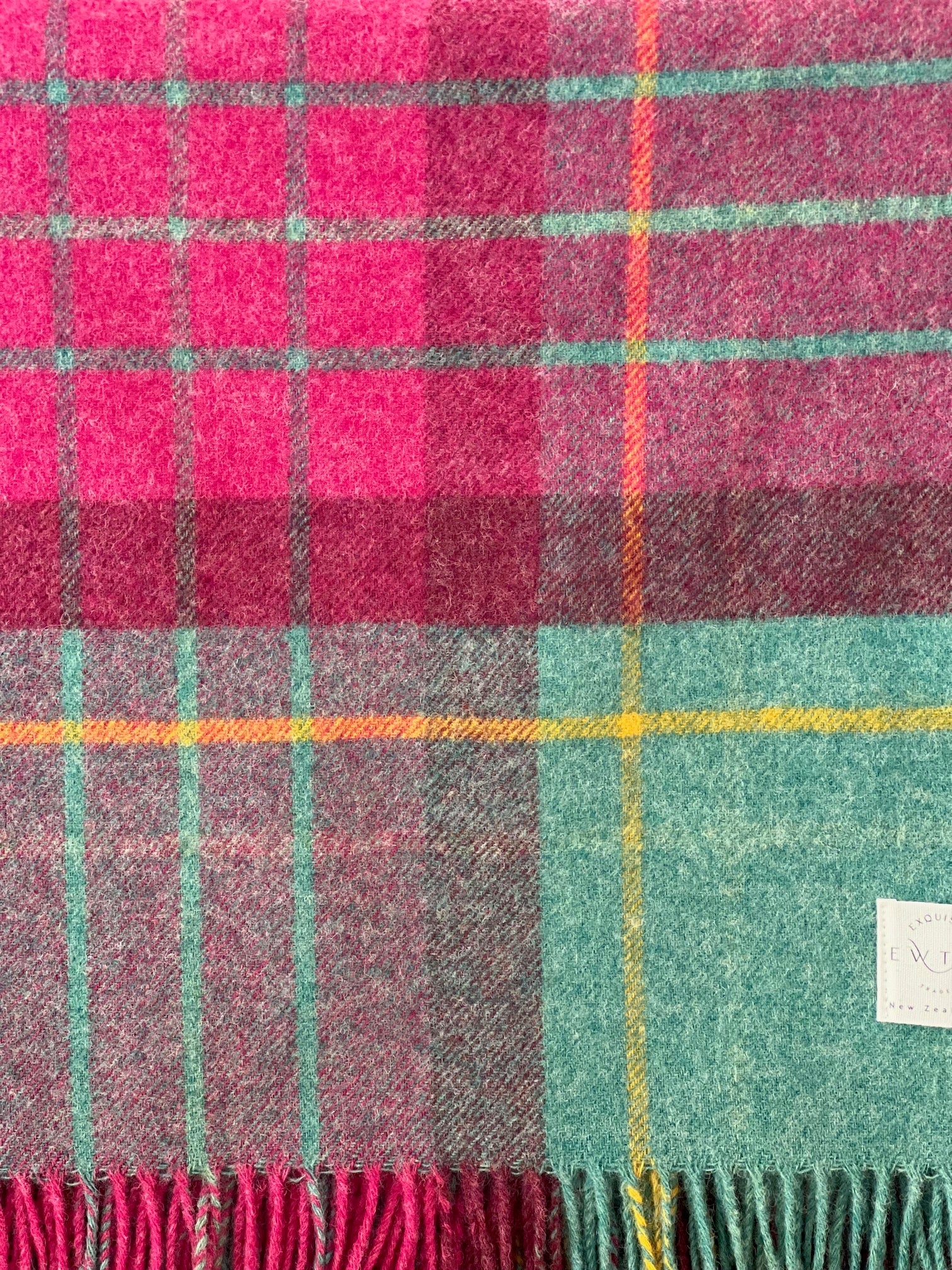 Saltburn Cerise & Mint 100% Wool Throw