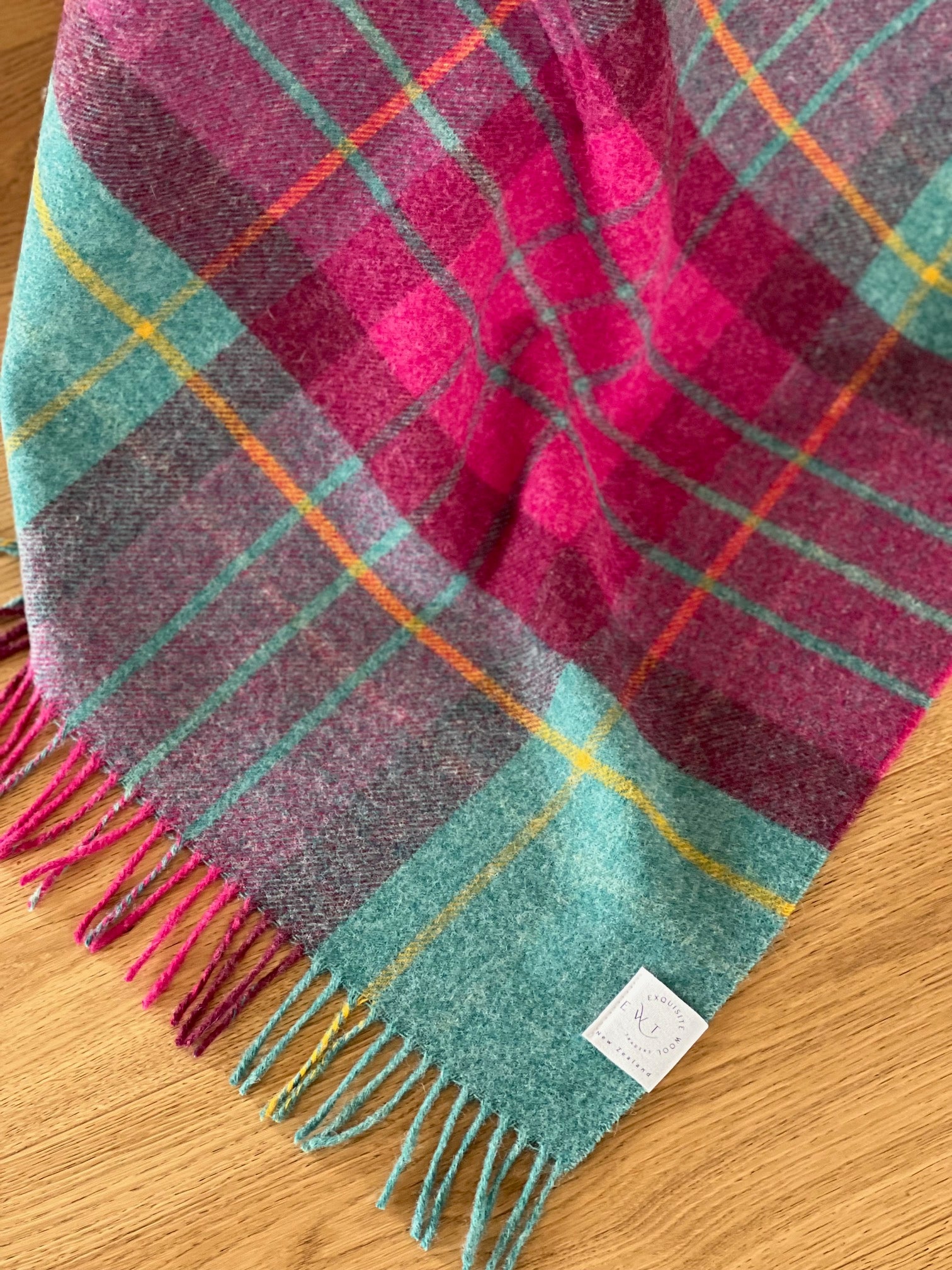 Saltburn Cerise & Mint 100% Wool Throw