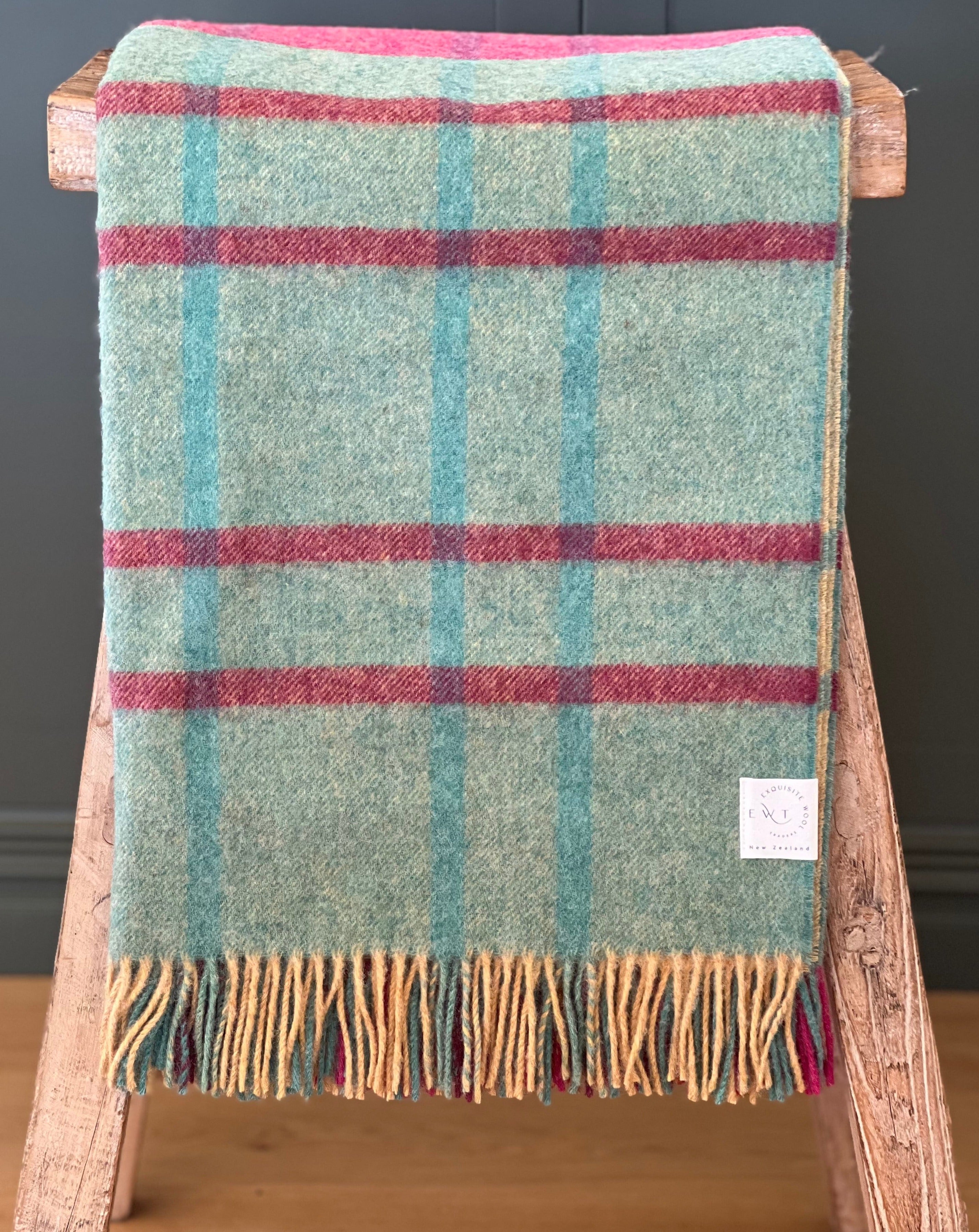 Stormness Cerise & Mint 100% Wool Throw