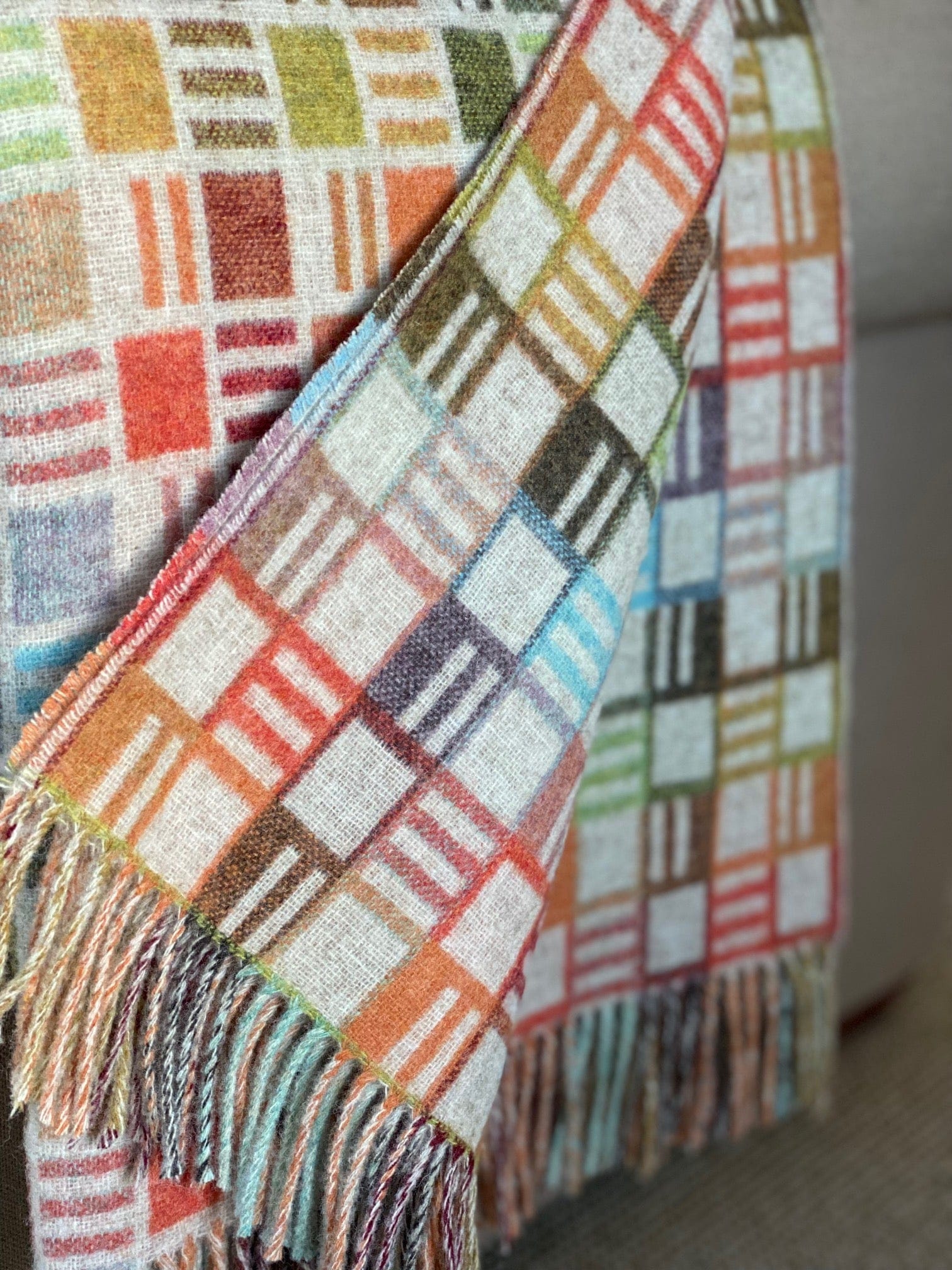 Ribbon Multi 100% Beige Merino Throw - Exquisite Wool Traders