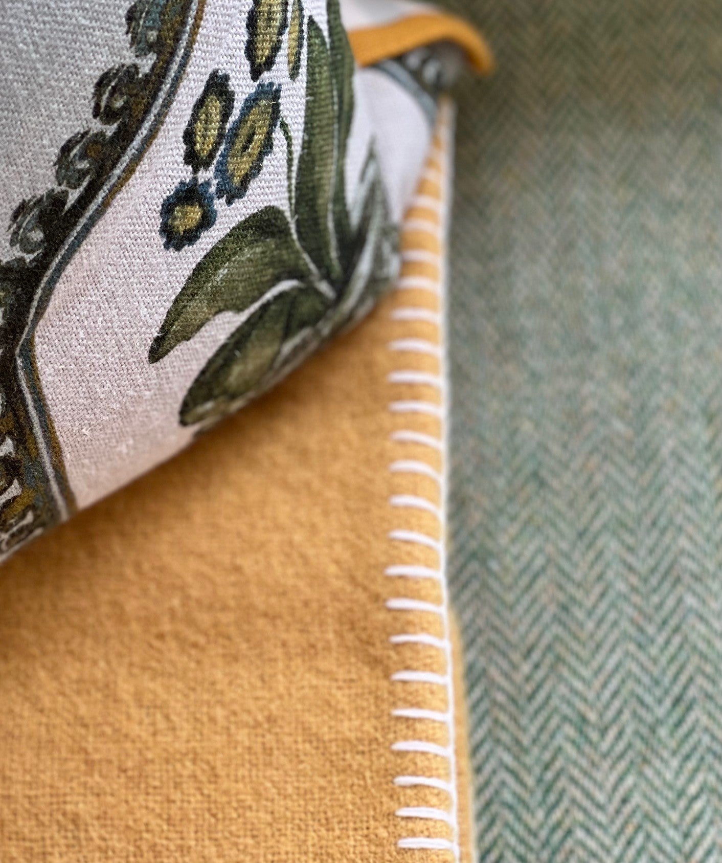 Ochre NZ Wool Blanket Stitch Throw - Exquisite Wool Traders