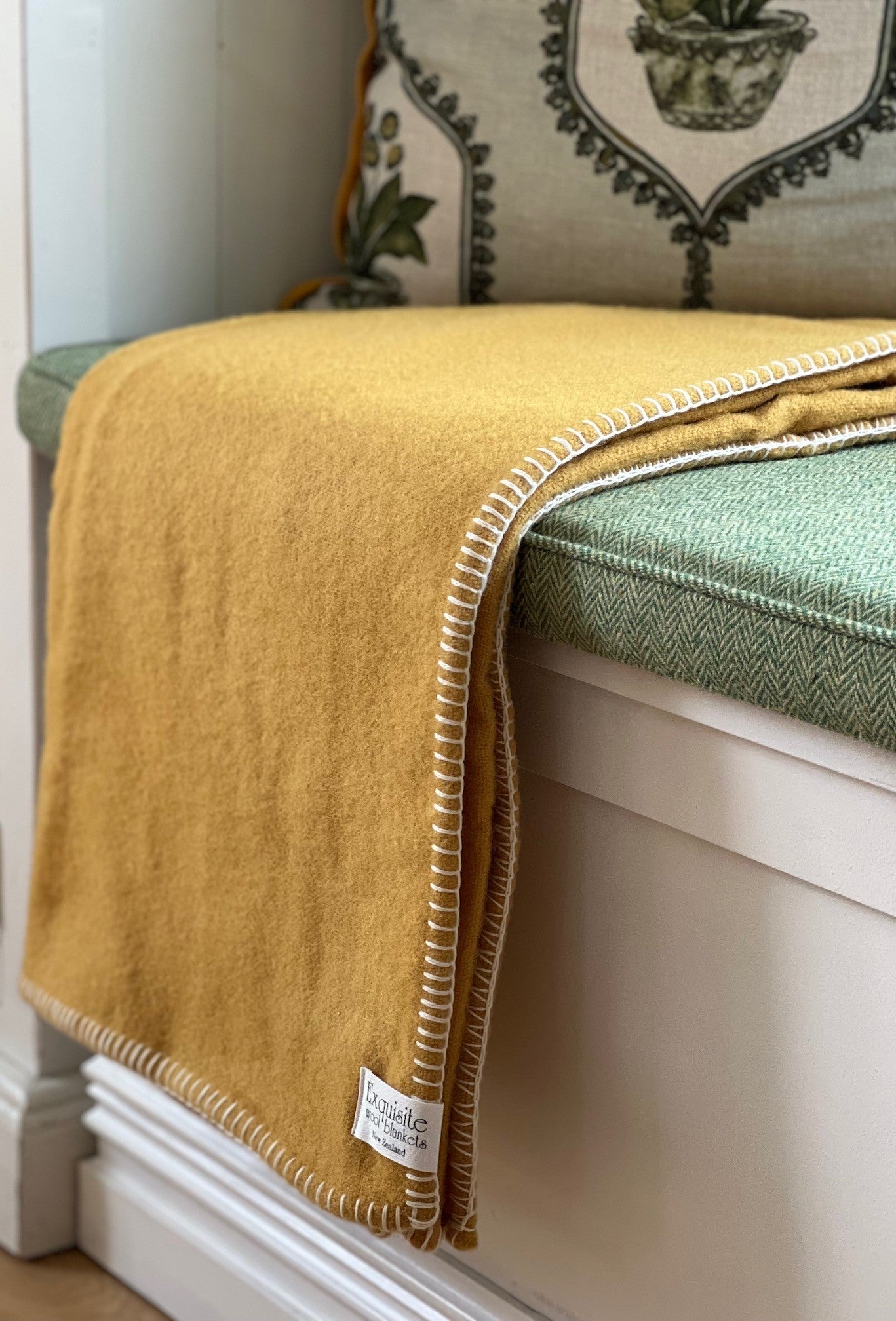 Ochre NZ Wool Blanket Stitch Throw - Exquisite Wool Traders