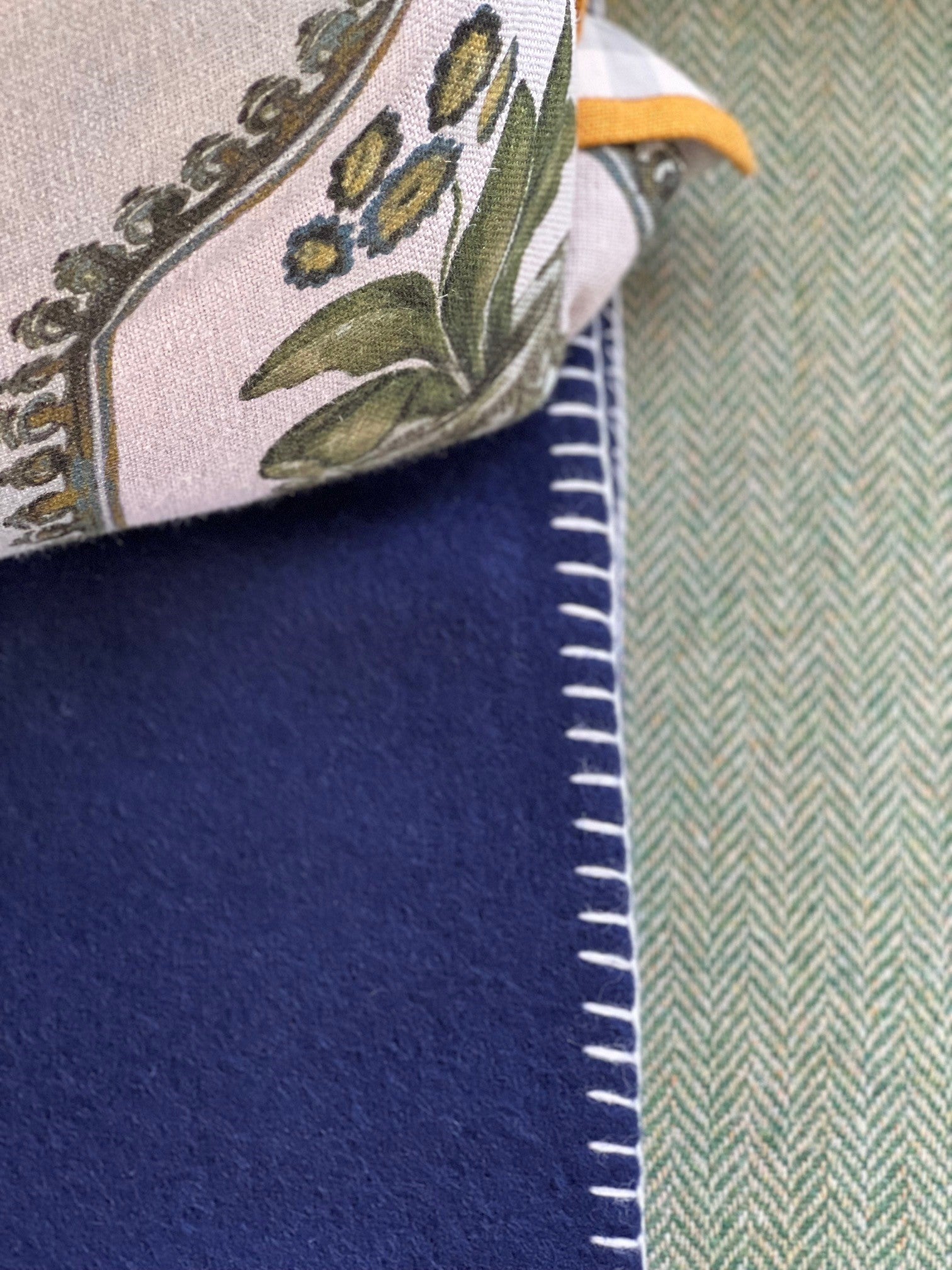 Navy, NZ Wool, Blanket Stitch Throw