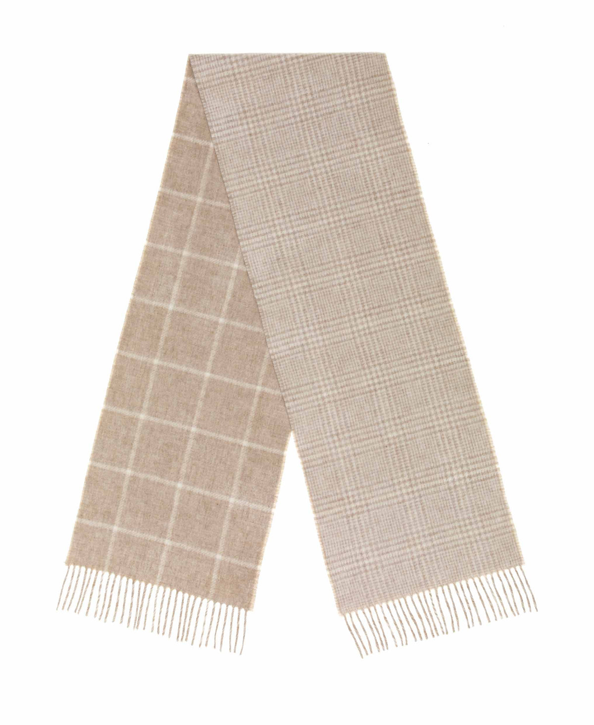 Double Face Windowpane Ecru &amp; Natural 100% Merino Scarf