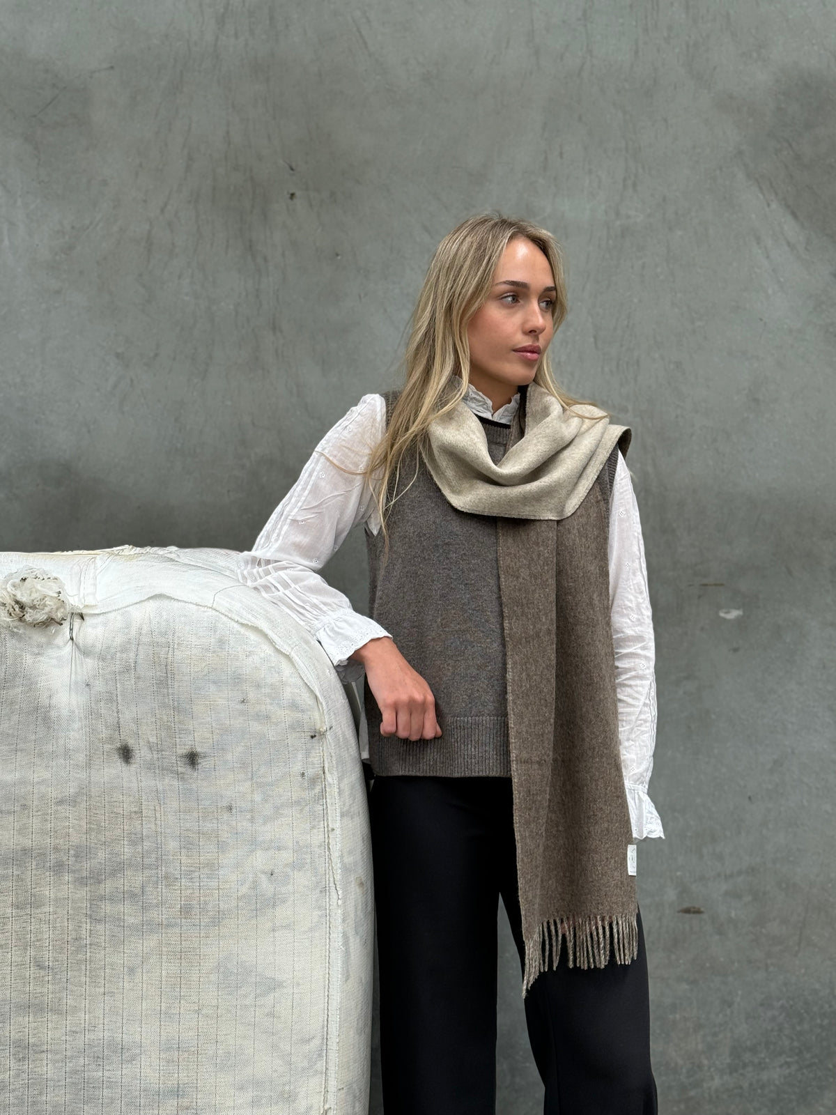 Double Face Fawn &amp; Natural 100% Merino Scarf