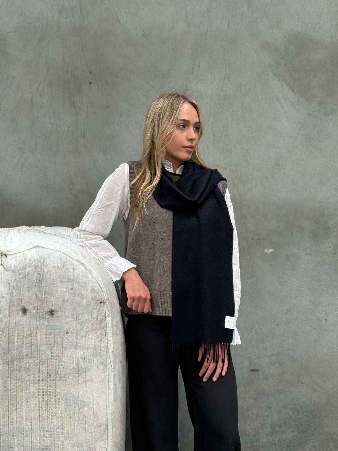 Navy 100% Merino Scarf