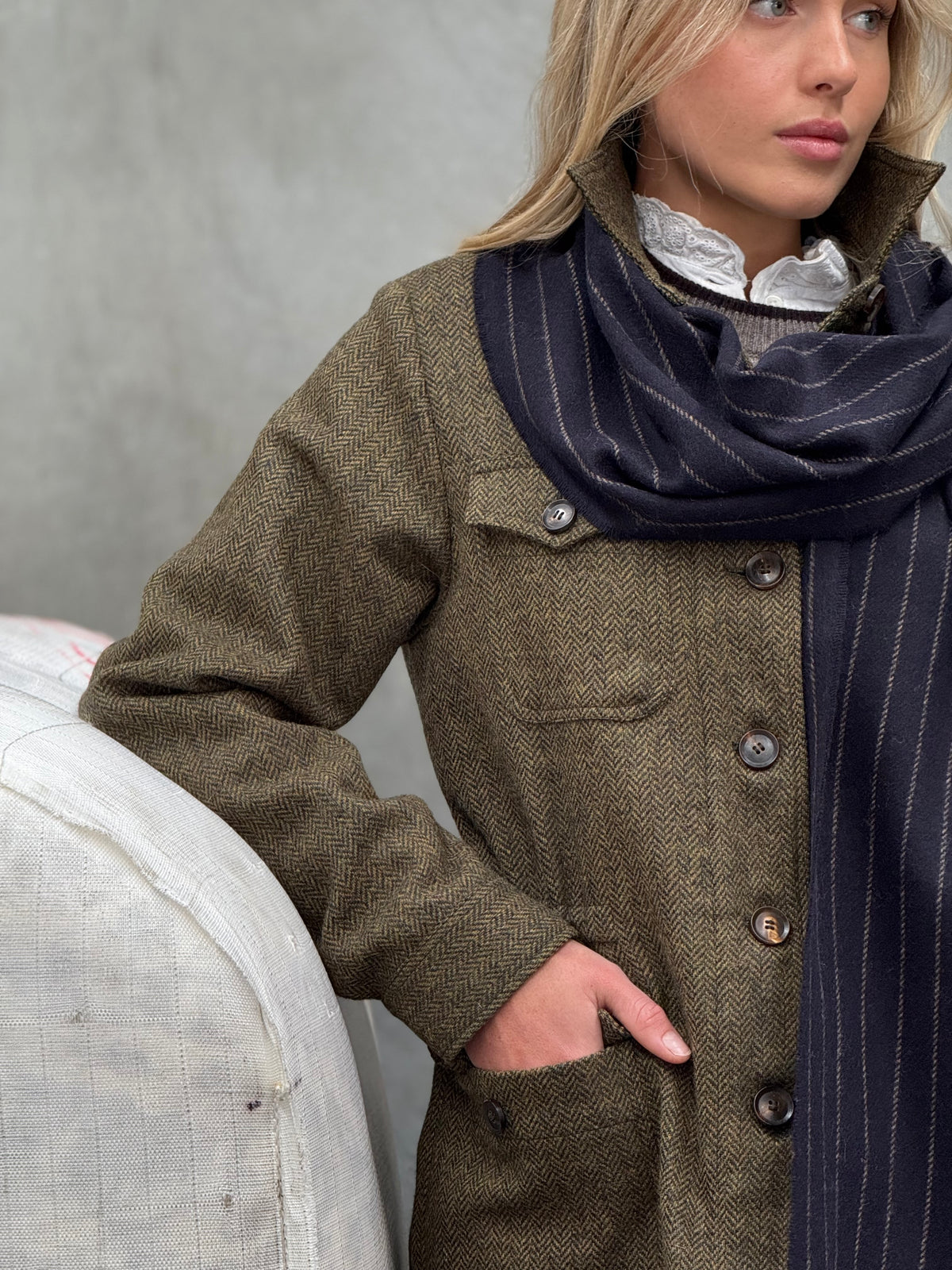 Chalk Stripe Navy 100% Merino Scarf