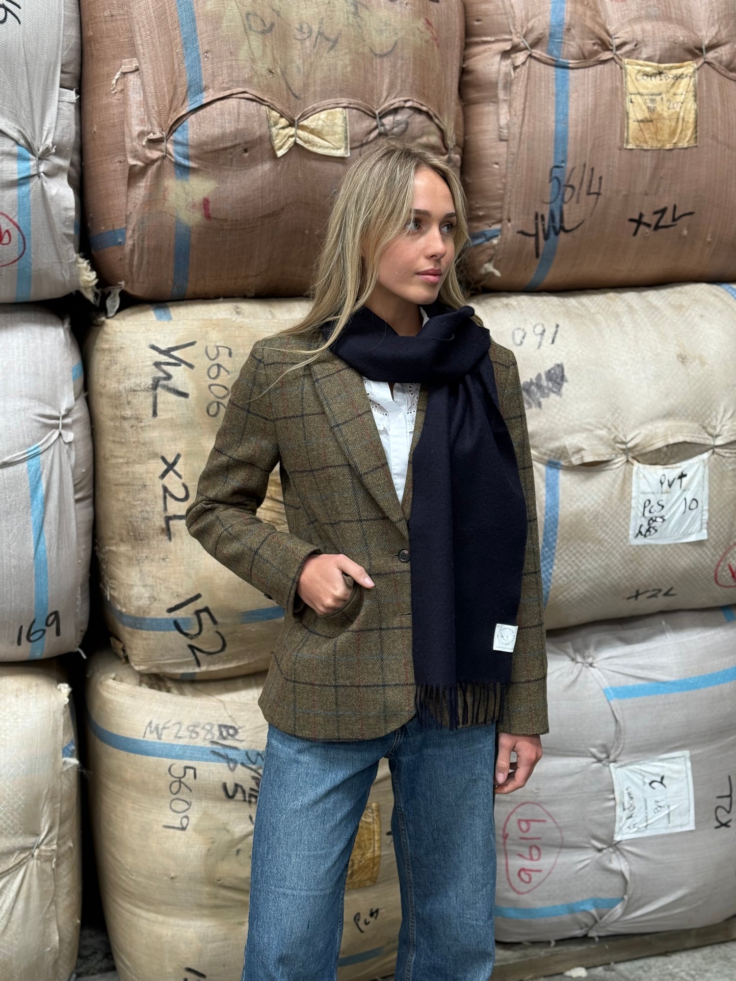 Navy 100% Merino Scarf