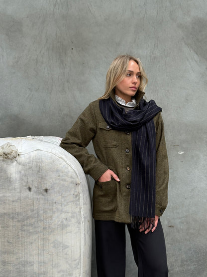 Chalk Stripe Navy 100% Merino Scarf