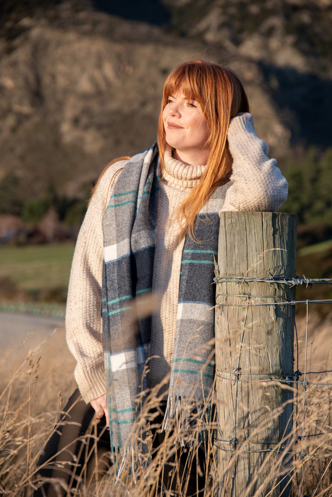 Woodhouse Grey &amp; Blue 10% Merino Oversized Scarf