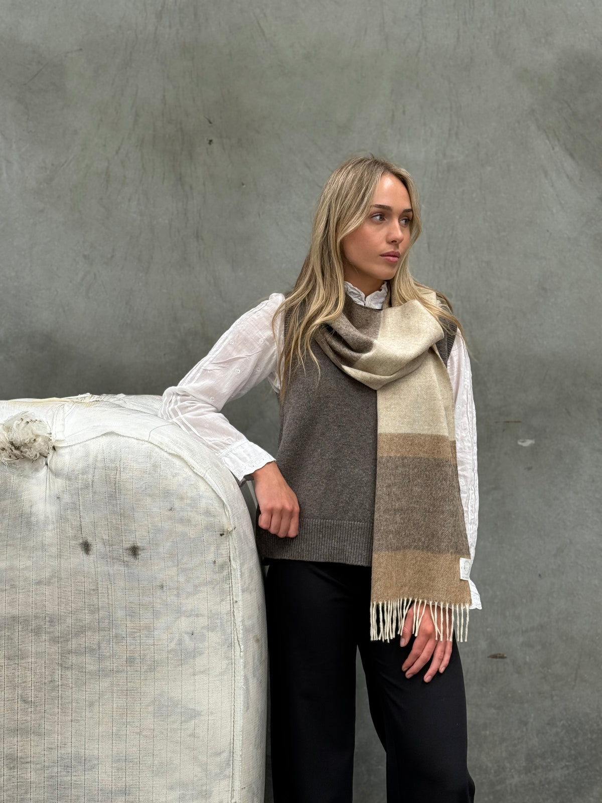Block Stripe Natural 100% Merino Scarf