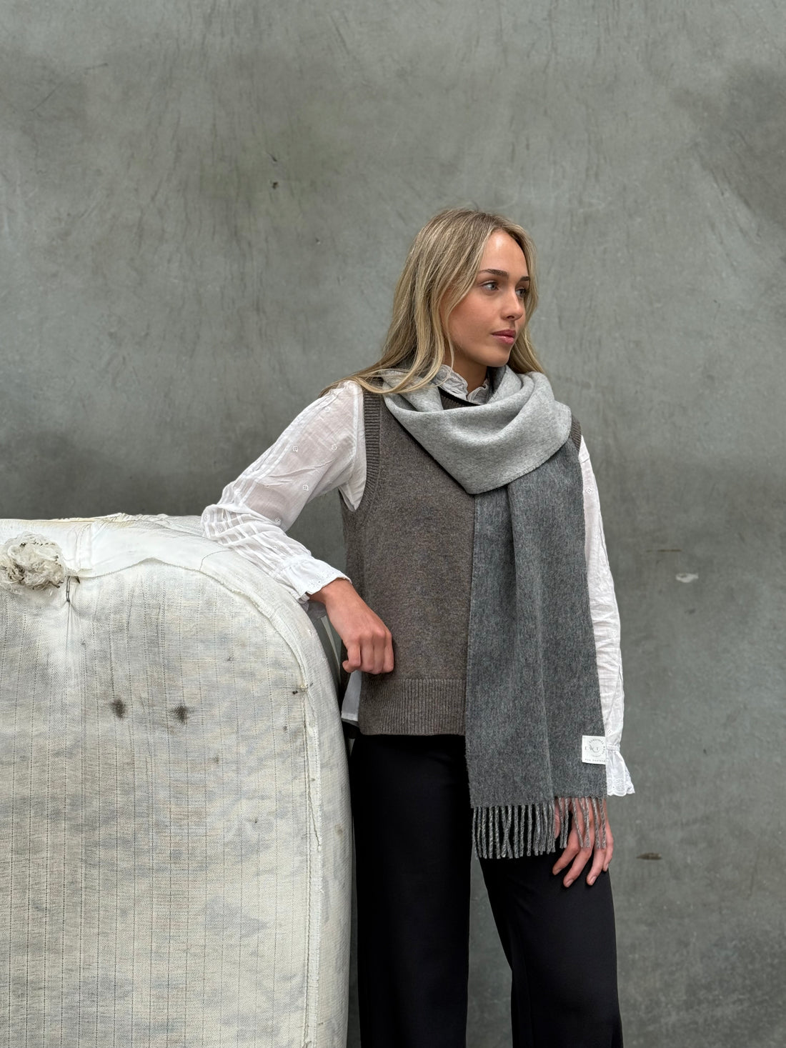 Mid Grey &amp; Silver 100% Merino Scarf