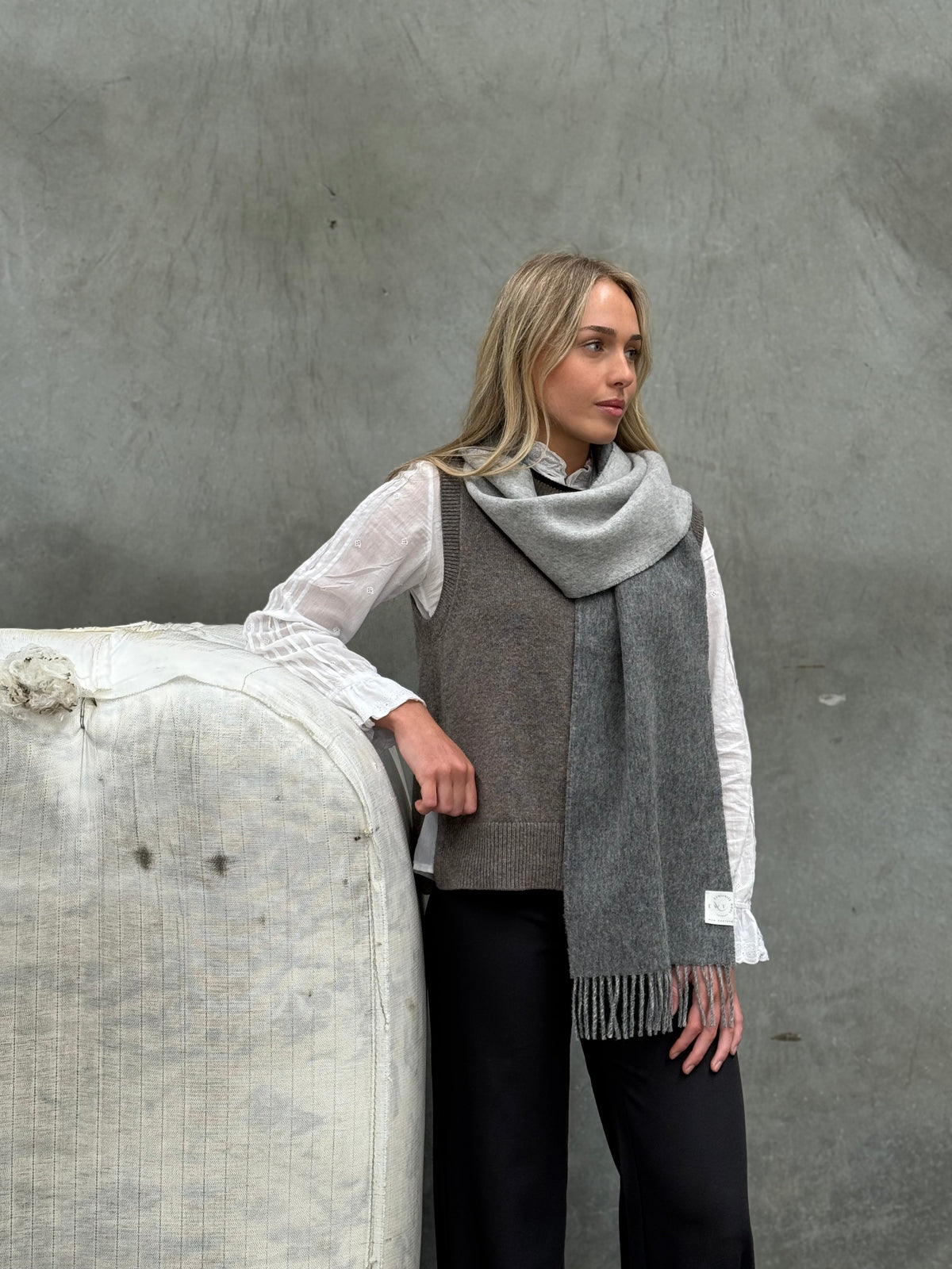 Double Face Mid Grey &amp; Silver 100% Merino Scarf