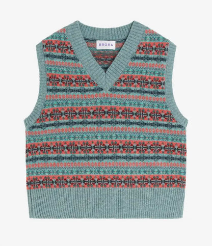 Brora Merino Fair Isle Vest Topaz 100% Merino
