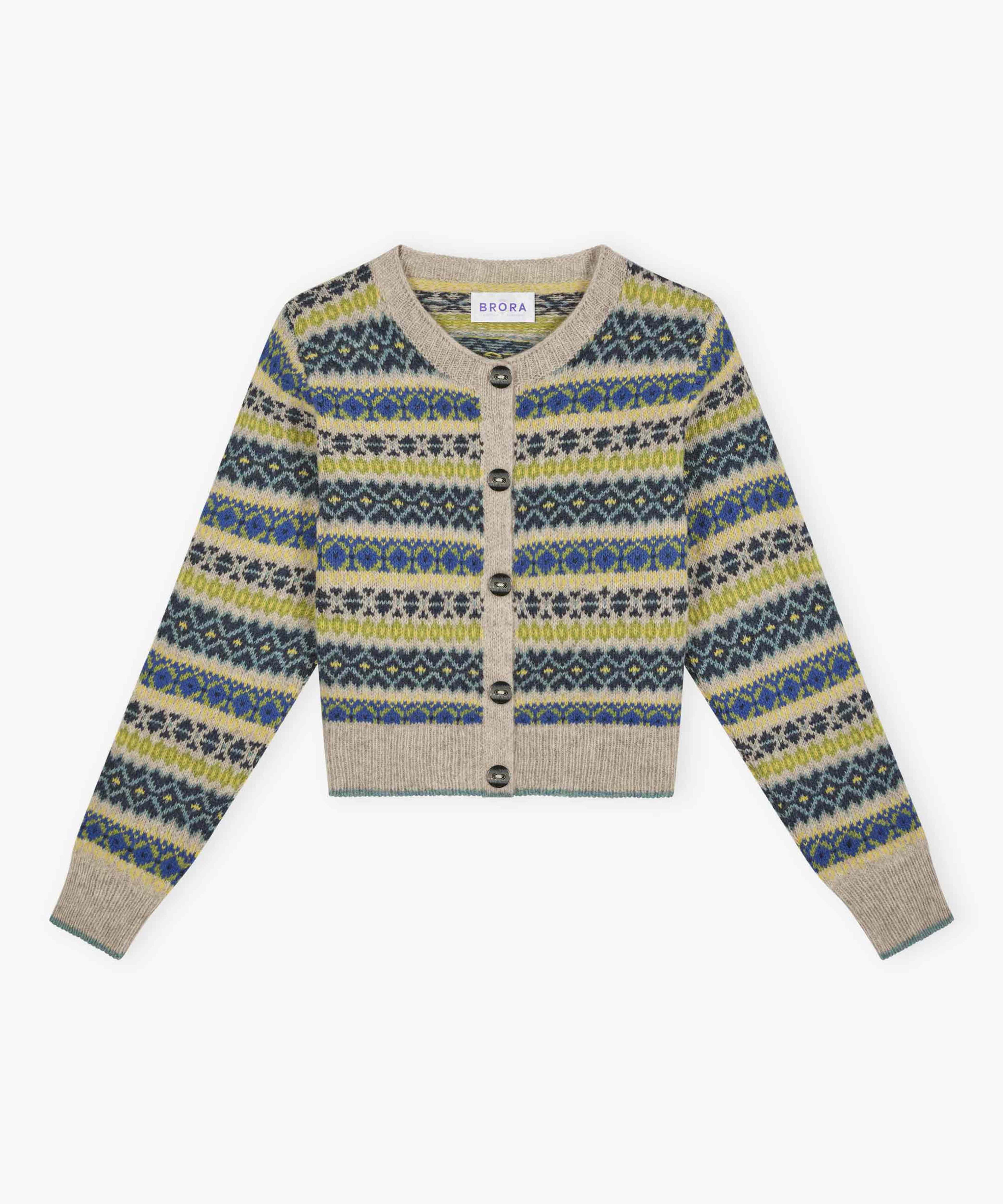 Brora Fair Isle Cardigan - Oatmeal - 100% Pure Wool