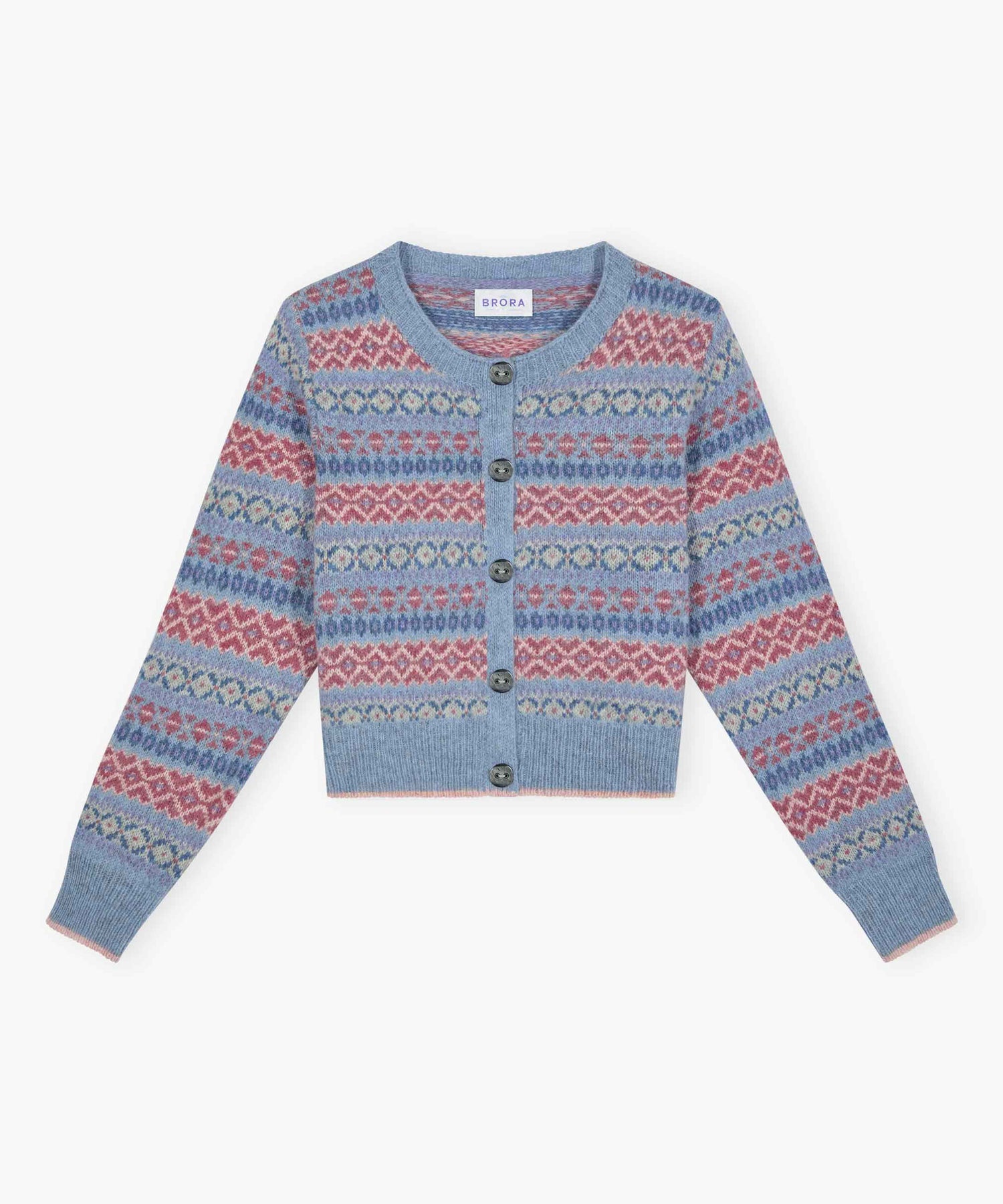 Brora Fair Isle Cardigan - Glacier - 100% Pure Wool