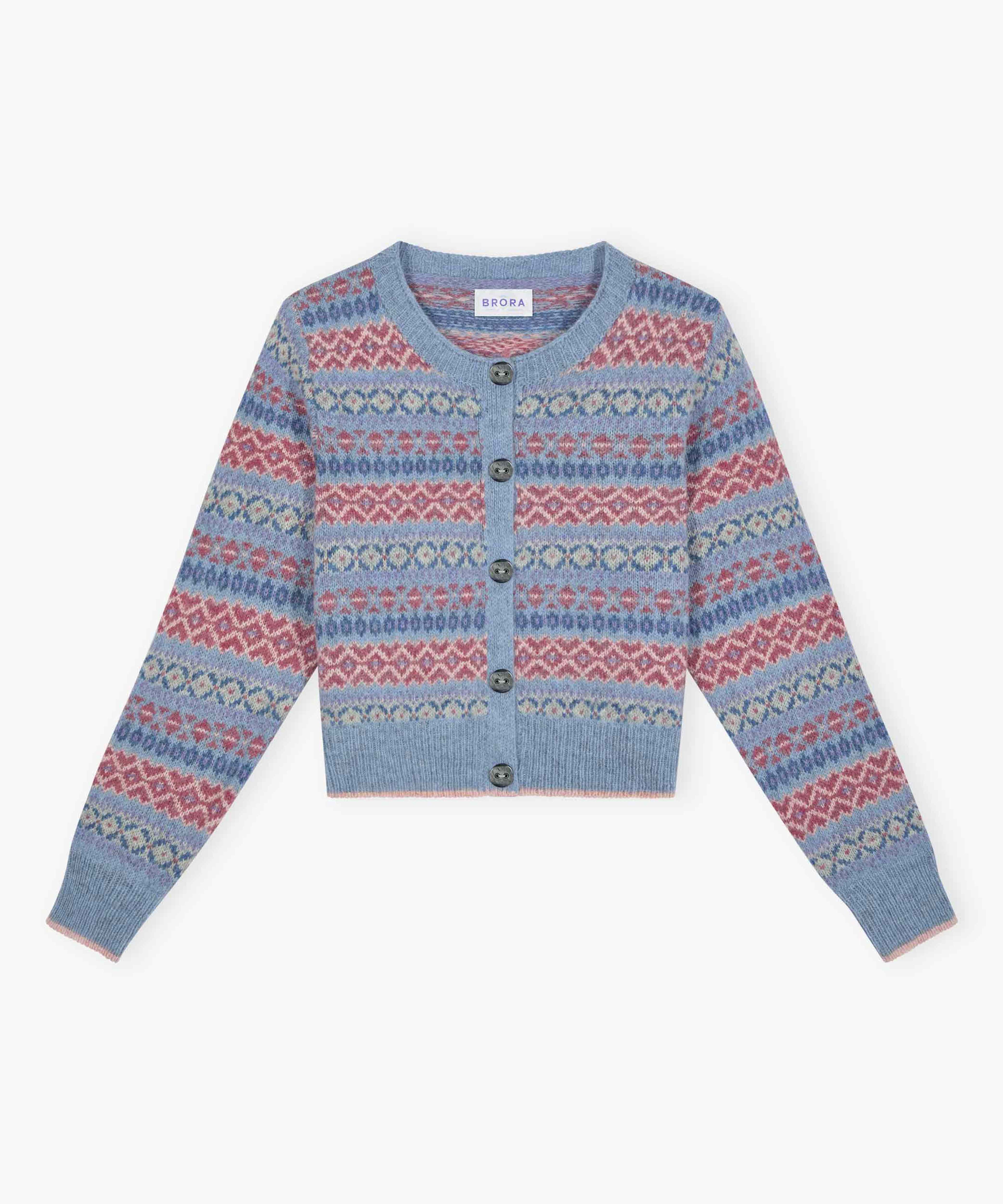 Brora Fair Isle Cardigan - Glacier - 100% Pure Wool