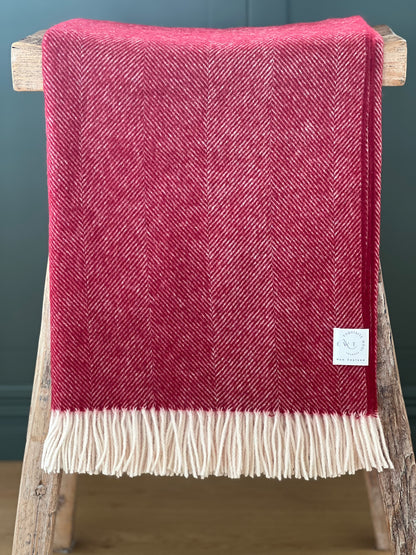 Herringbone Red 100% Wool Throw