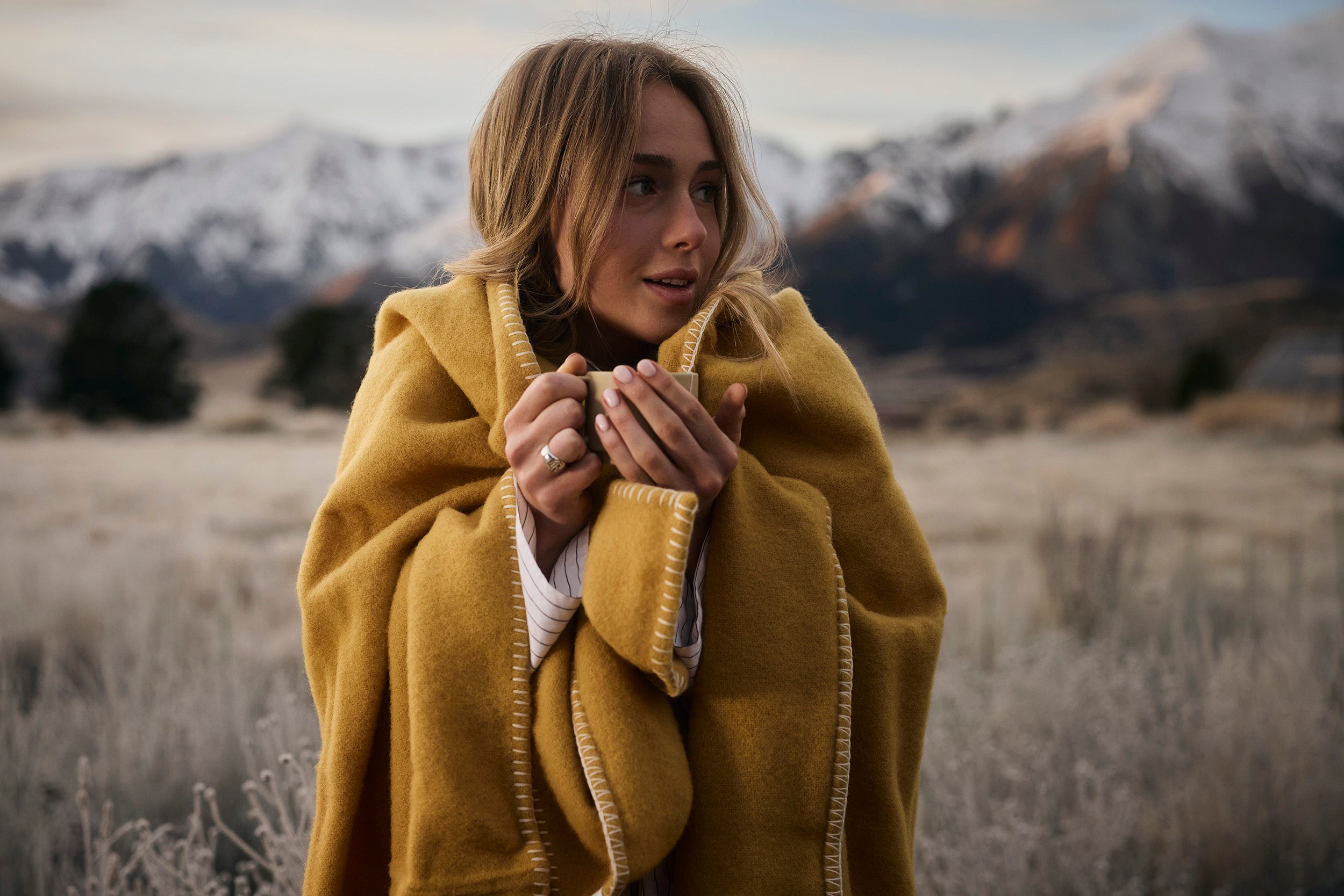 Ochre NZ Wool Blanket Stitch Throw