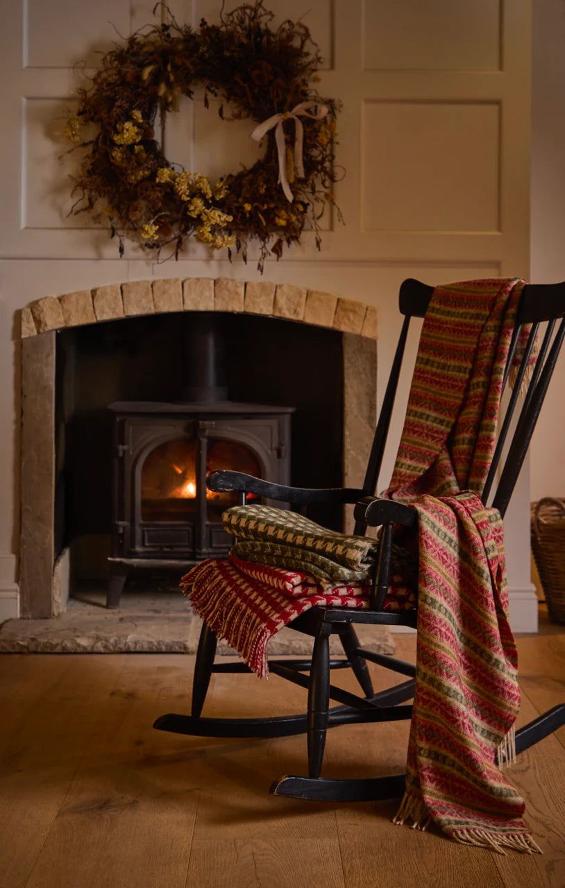 Ayr Red and Olive NZ Wool Throw