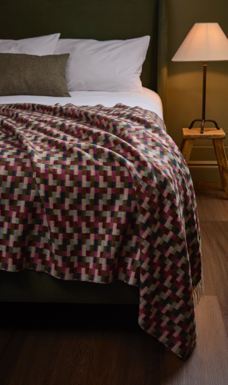 Bricks Pink &amp; Khaki 100% Merino Throw