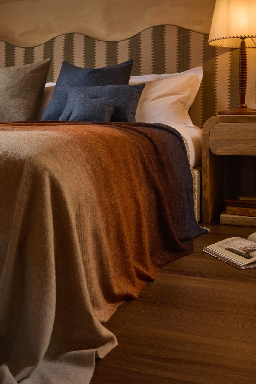 Ombre Stripe Navy &amp; Rust 100% Merino Throw