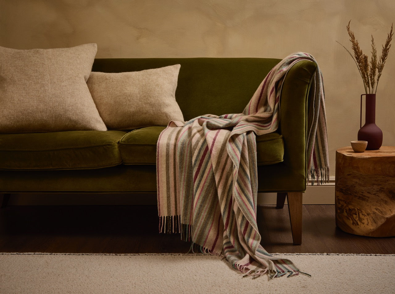 Santa Cruz Pink &amp; Khaki 100% Merino Throw