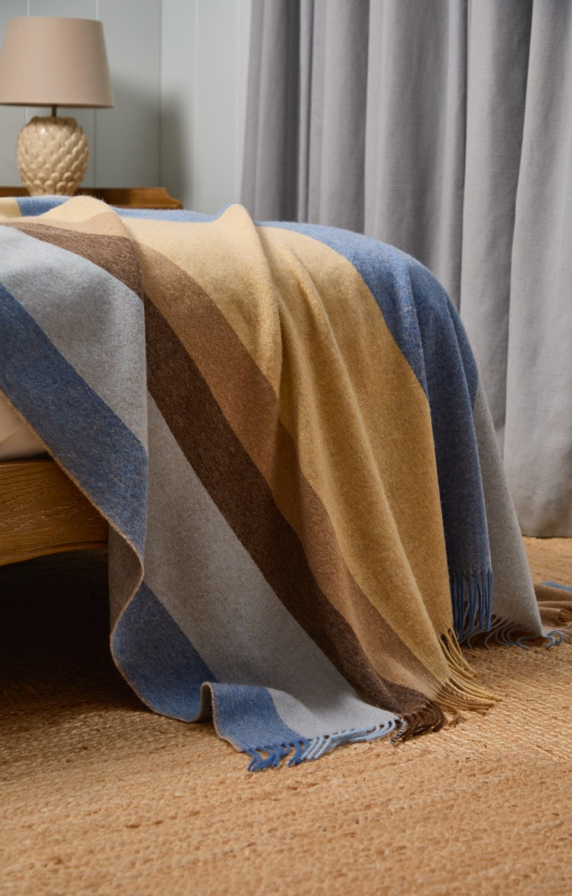 Block Stripe Yellow and Blue 100% Merino Throw