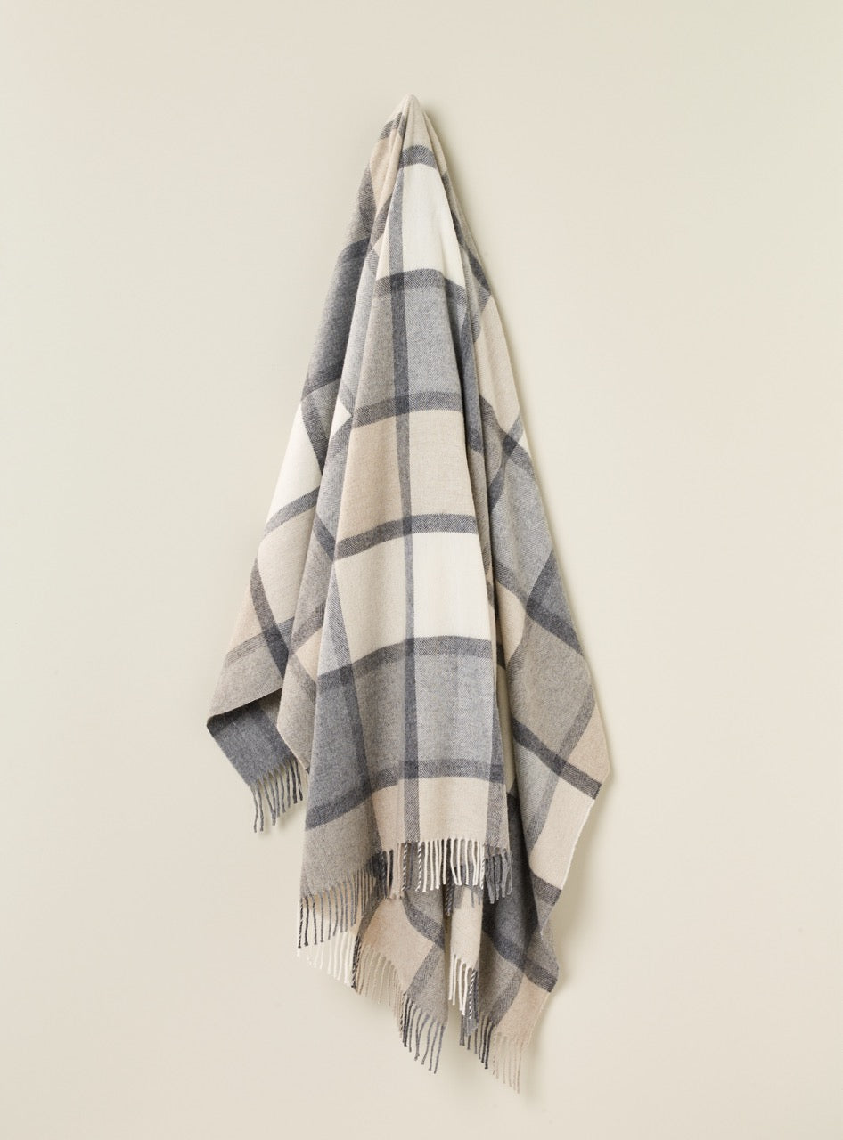 Windowpane Grey &amp; White 100% Merino Throw - Exquisite Wool Traders