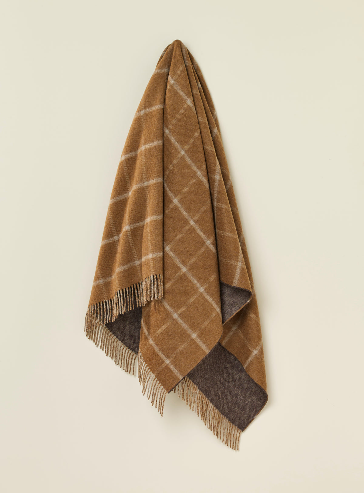 Double-Faced Herringbone Check Camel &amp; Chocolate 100% Merino Throw