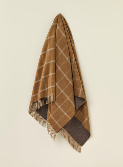 Herringbone Check Camel &amp; Chocolate 100% Merino Throw