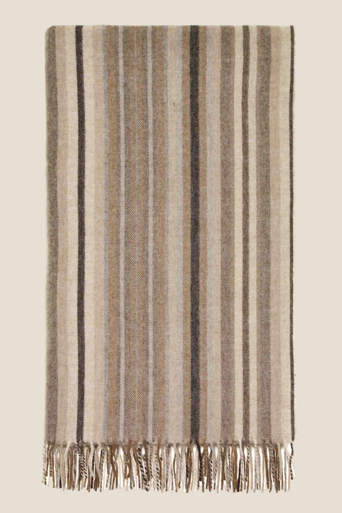 Striped blanket with fringes on a white background
