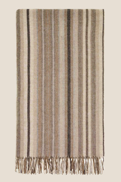 Striped blanket with fringes on a white background