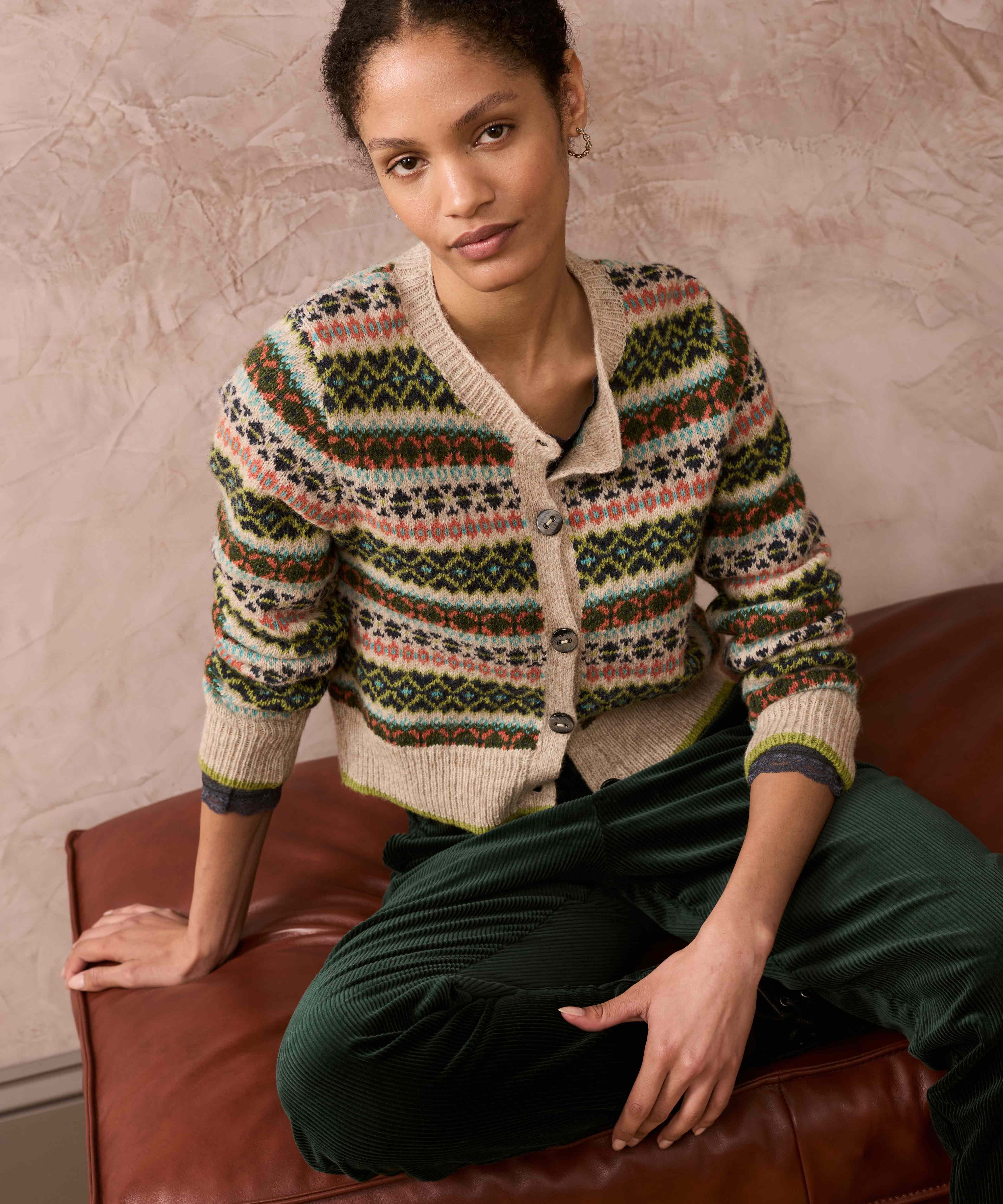 Brora Fair Isle Cardigan - Oak - 100% Pure Wool - Exquisite Wool Traders