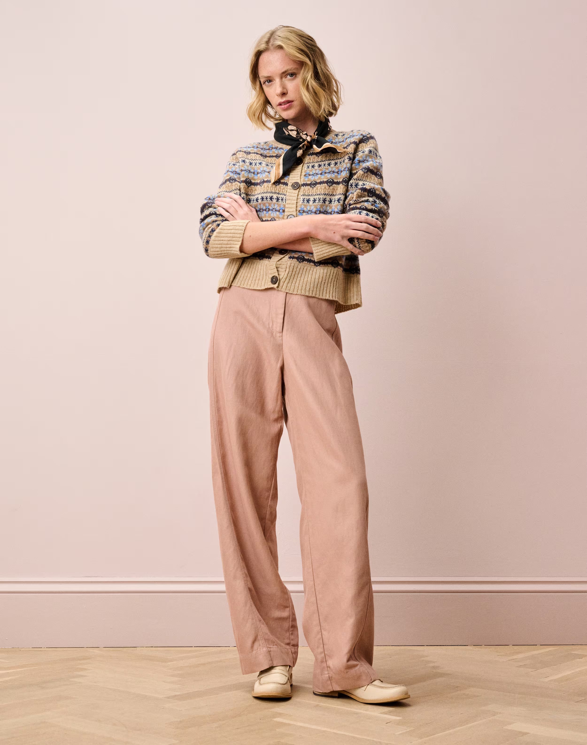 Brora Merino Lambswool Fair Isle Oatmeal Cardigan