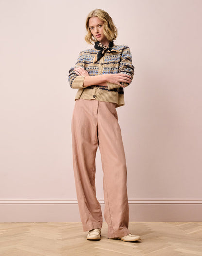 Brora Merino Lambswool Fair Isle Oatmeal Cardigan