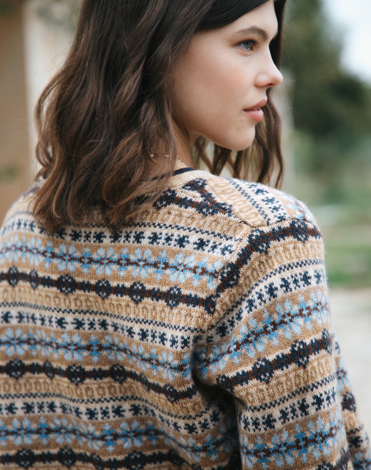 Brora Merino Lambswool Fair Isle Oatmeal Cardigan